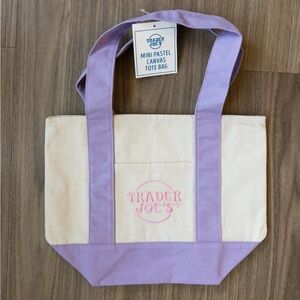 Trader Joe's Mini Canvas Tote Bag Spring 2026 Pastel Purple Lavender NWT Cotton